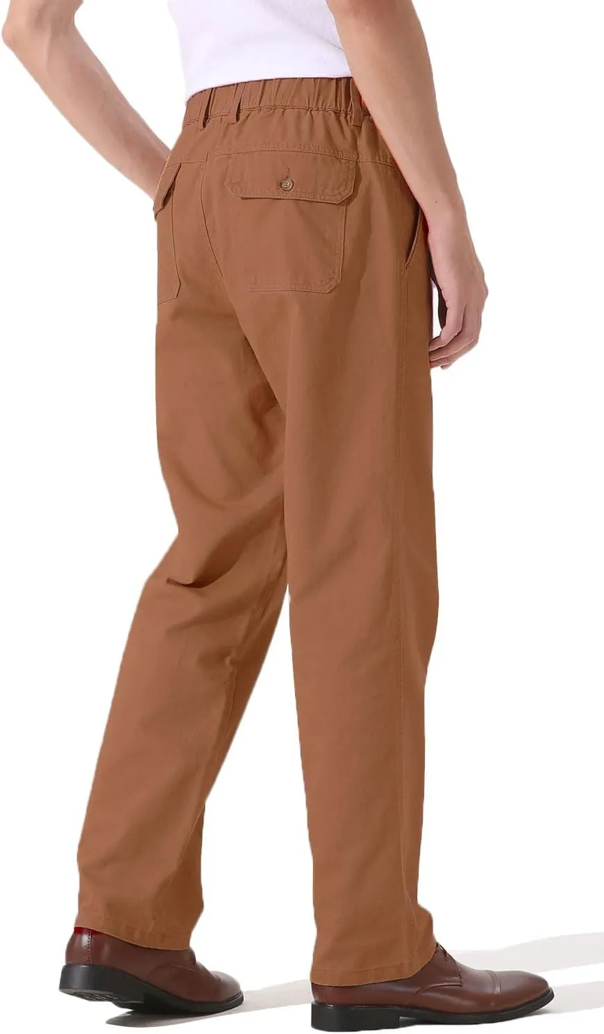 Soojun Men's Cotton Relaxed Fit Full Elastic Waist Twill Pants