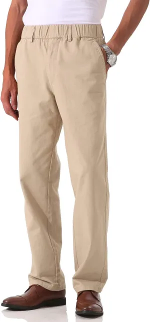 Soojun Men's Cotton Relaxed Fit Full Elastic Waist Twill Pants