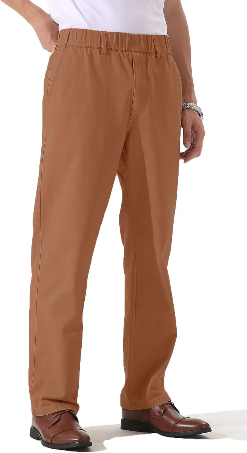 Soojun Men's Cotton Relaxed Fit Full Elastic Waist Twill Pants