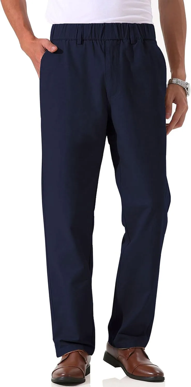 Soojun Men's Cotton Relaxed Fit Full Elastic Waist Twill Pants