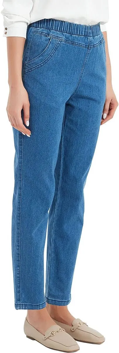 Soojun Women's Elastic Waist Jeans Stretch Pull On Pants