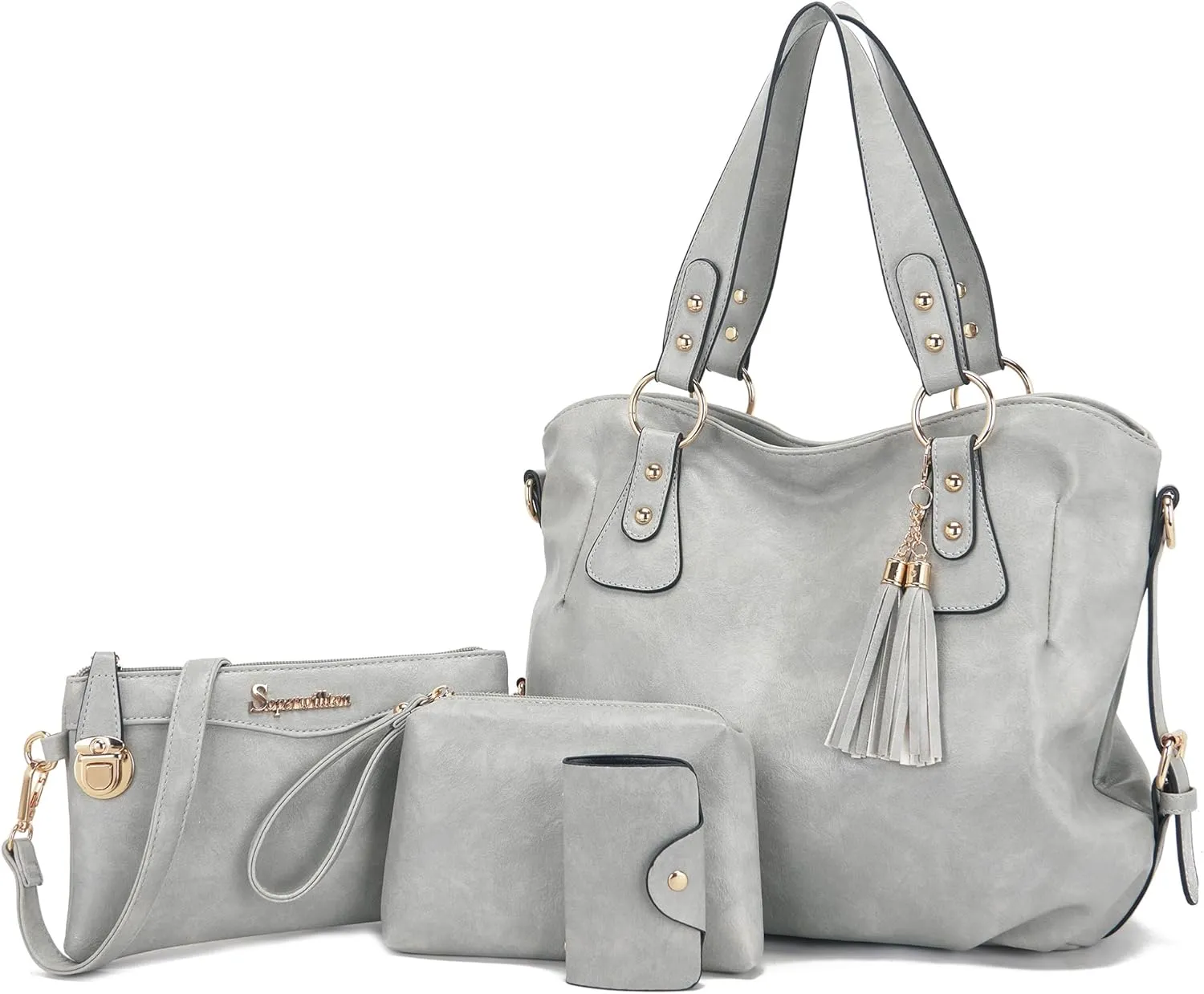 Soperwillton Fashion Handbag for Women Shoulder Bag Top Handle Satchel Hobo Tote Bag Purse Set 4pcs