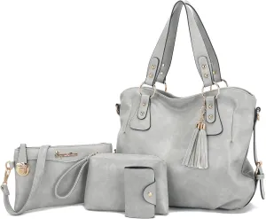 Soperwillton Fashion Handbag for Women Shoulder Bag Top Handle Satchel Hobo Tote Bag Purse Set 4pcs