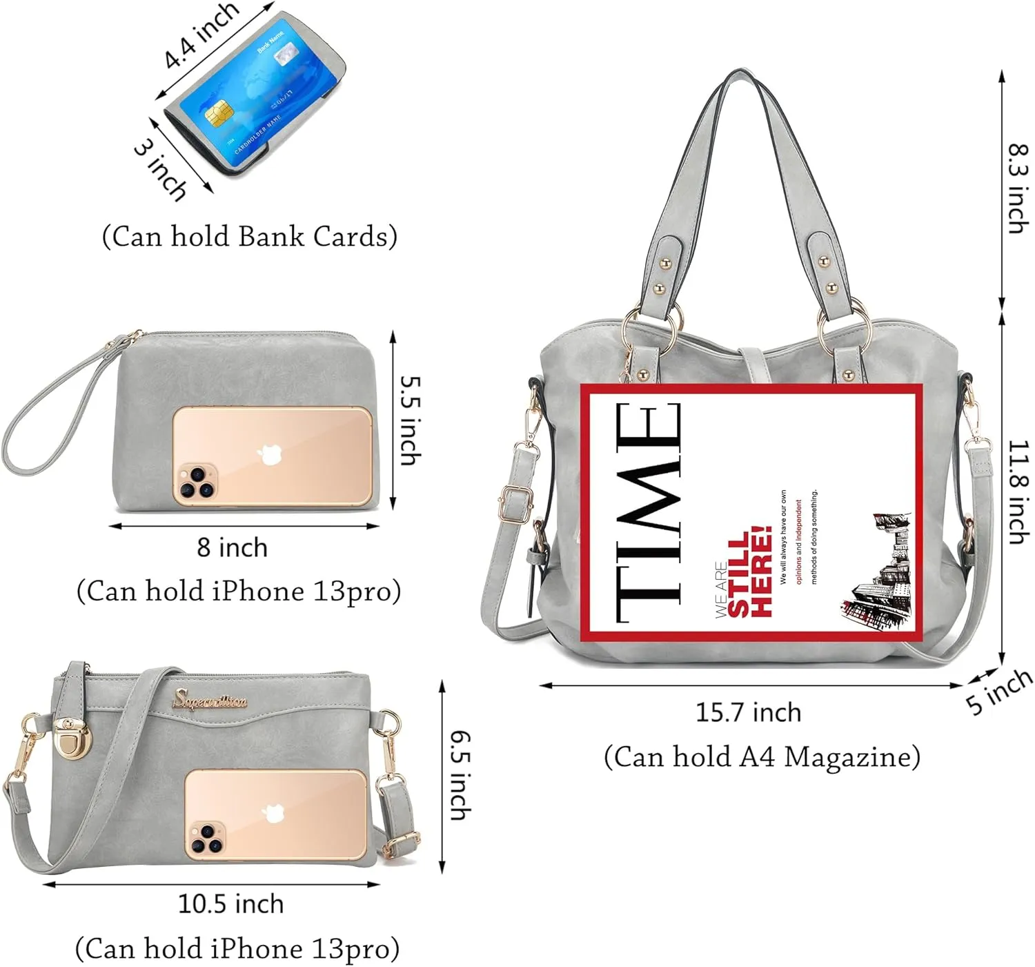 Soperwillton Fashion Handbag for Women Shoulder Bag Top Handle Satchel Hobo Tote Bag Purse Set 4pcs