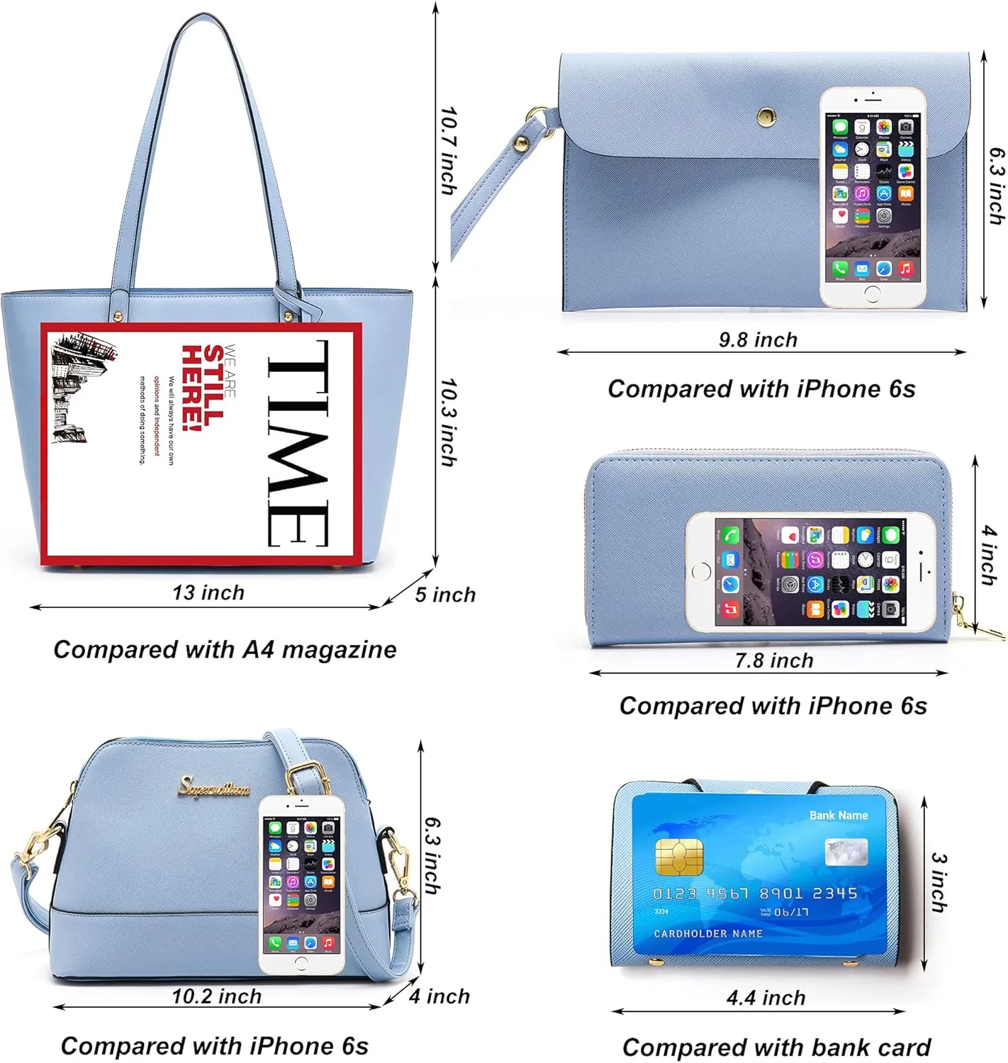 Soperwillton Handbag for Women Wallet Tote Bag Shoulder Bags Top Handle Satchel 5pcs Purse Set