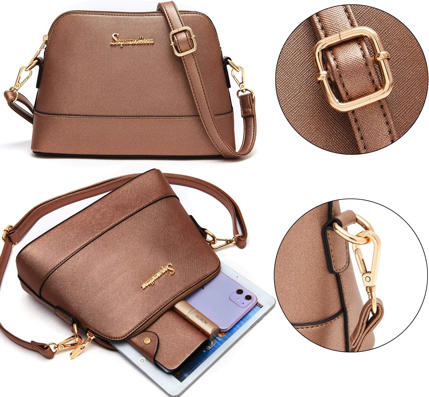 Soperwillton Handbag for Women Wallet Tote Bag Shoulder Bags Top Handle Satchel 5pcs Purse Set