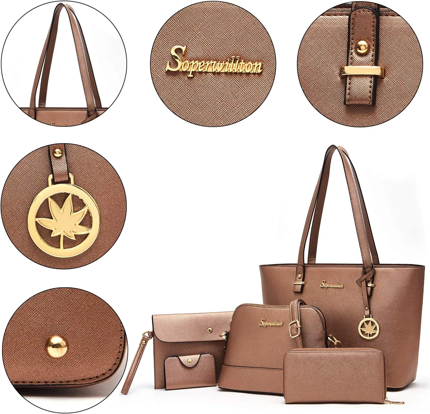 Soperwillton Handbag for Women Wallet Tote Bag Shoulder Bags Top Handle Satchel 5pcs Purse Set