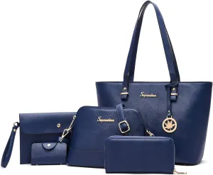 Soperwillton Handbag for Women Wallet Tote Bag Shoulder Bags Top Handle Satchel 5pcs Purse Set