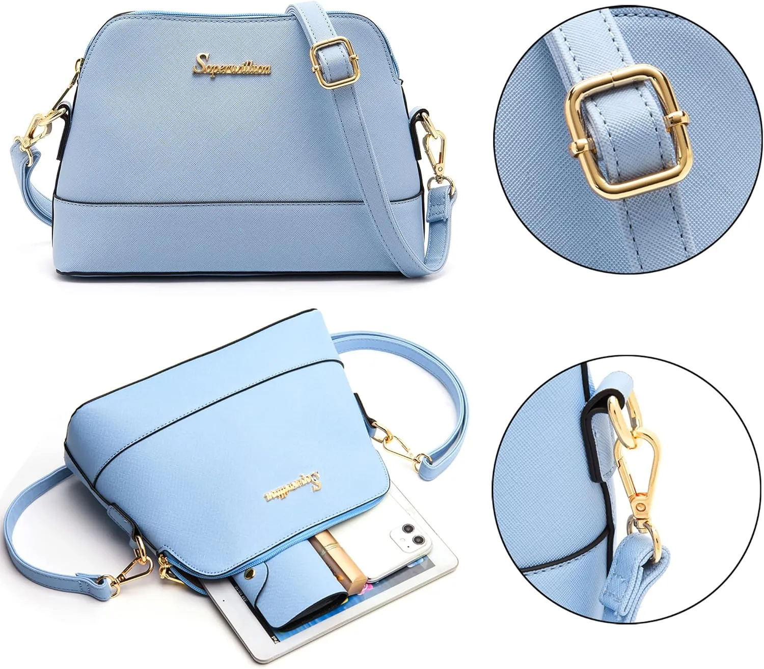 Soperwillton Handbag for Women Wallet Tote Bag Shoulder Bags Top Handle Satchel 5pcs Purse Set