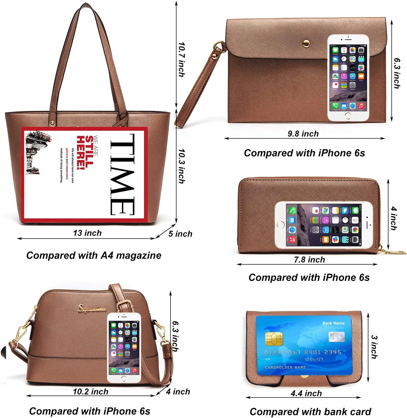 Soperwillton Handbag for Women Wallet Tote Bag Shoulder Bags Top Handle Satchel 5pcs Purse Set