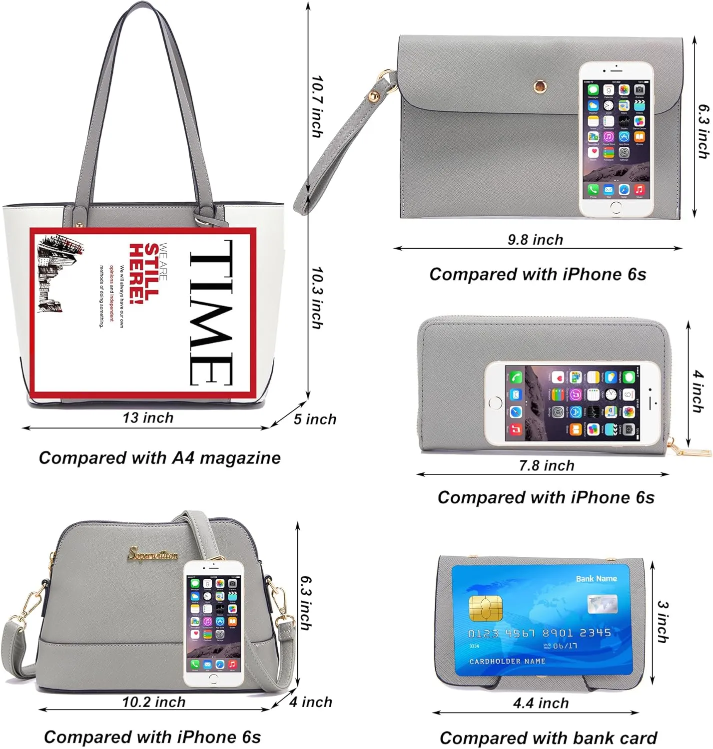 Soperwillton Handbag for Women Wallet Tote Bag Shoulder Bags Top Handle Satchel 5pcs Purse Set