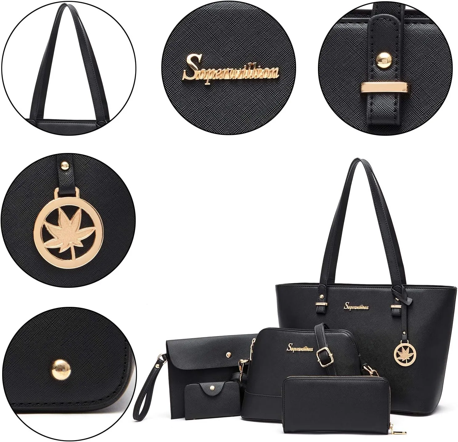 Soperwillton Handbag for Women Wallet Tote Bag Shoulder Bags Top Handle Satchel 5pcs Purse Set