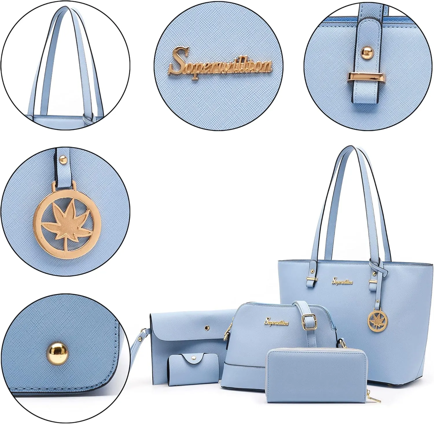 Soperwillton Handbag for Women Wallet Tote Bag Shoulder Bags Top Handle Satchel 5pcs Purse Set