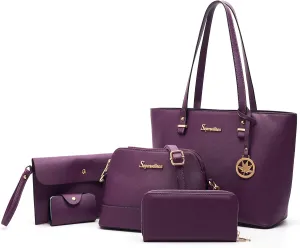 Soperwillton Handbag for Women Wallet Tote Bag Shoulder Bags Top Handle Satchel 5pcs Purse Set