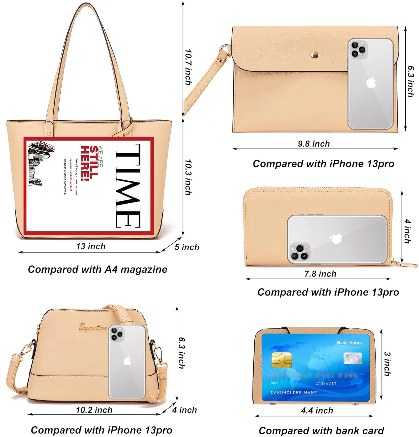 Soperwillton Handbag for Women Wallet Tote Bag Shoulder Bags Top Handle Satchel 5pcs Purse Set