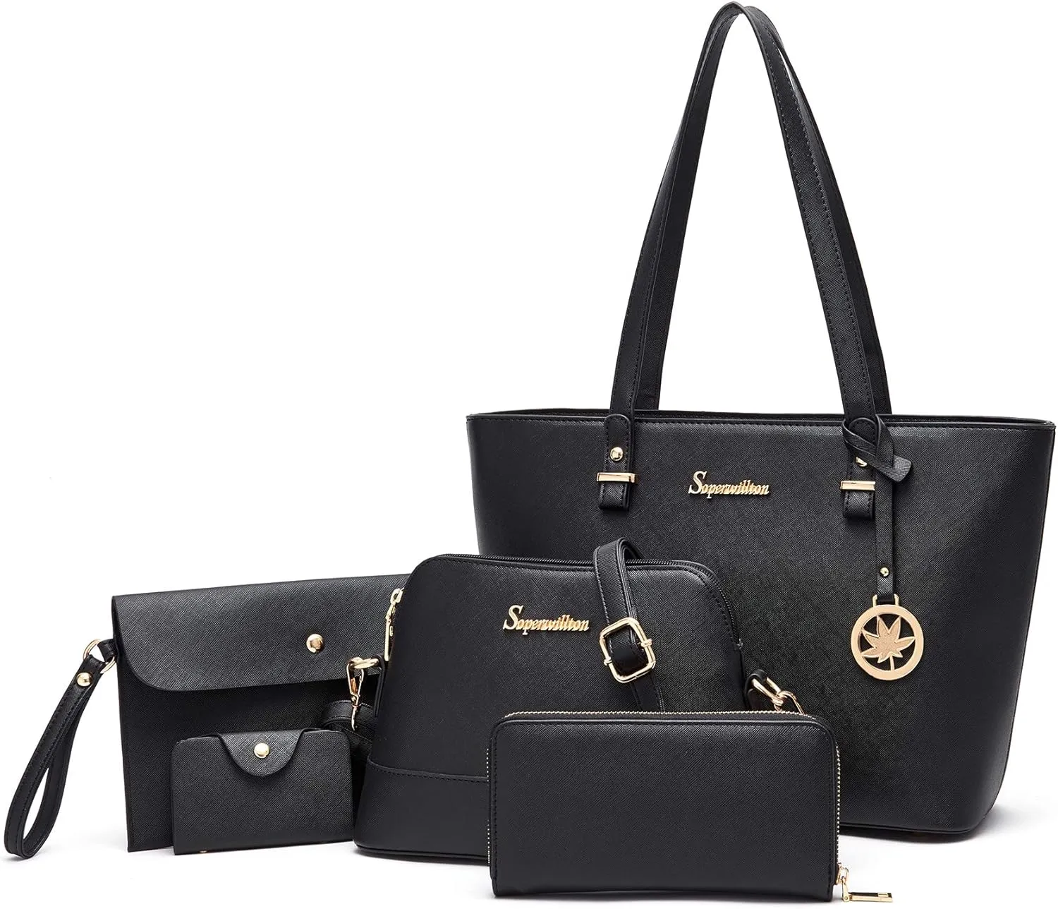 Soperwillton Handbag for Women Wallet Tote Bag Shoulder Bags Top Handle Satchel 5pcs Purse Set