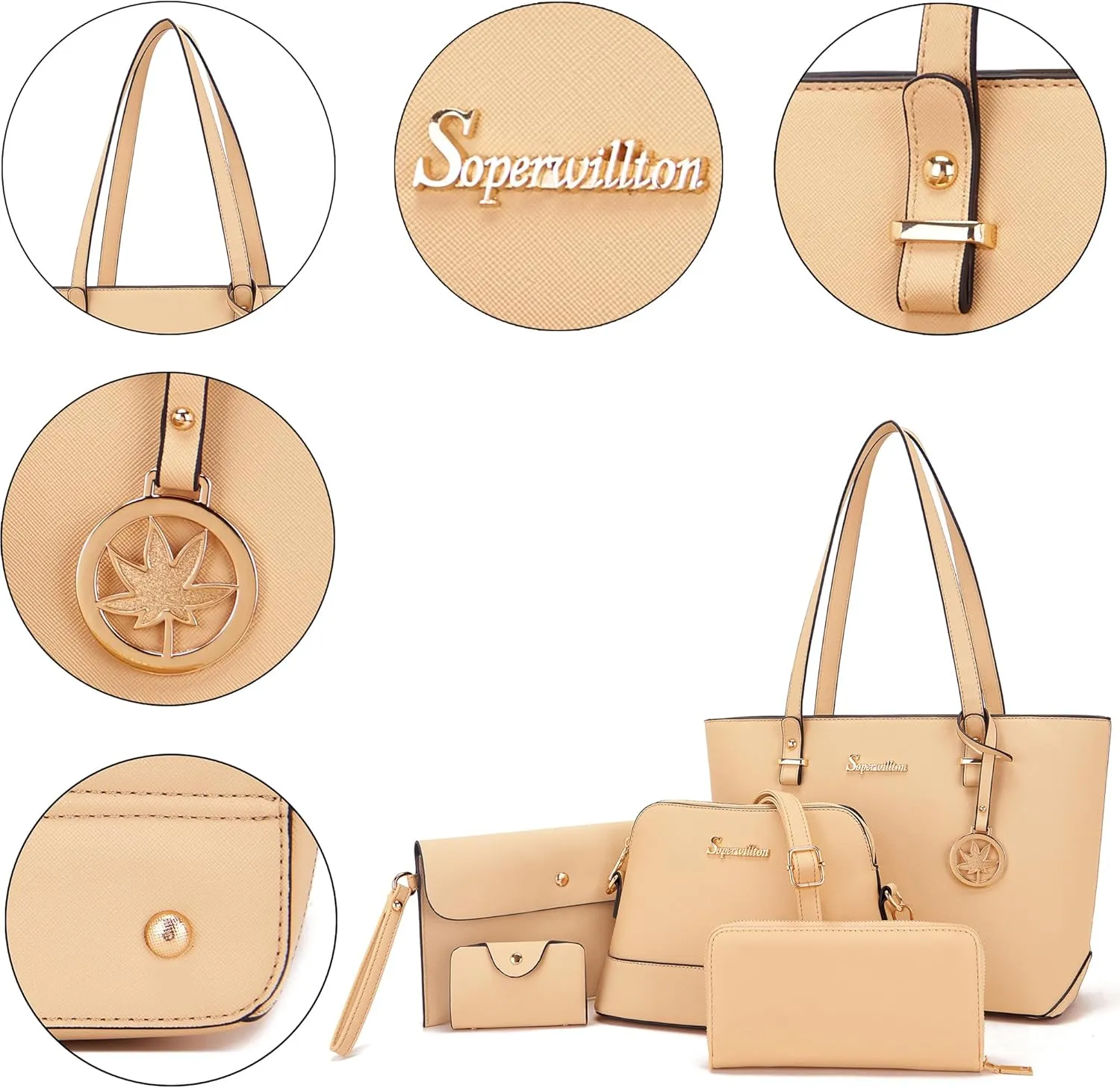 Soperwillton Handbag for Women Wallet Tote Bag Shoulder Bags Top Handle Satchel 5pcs Purse Set