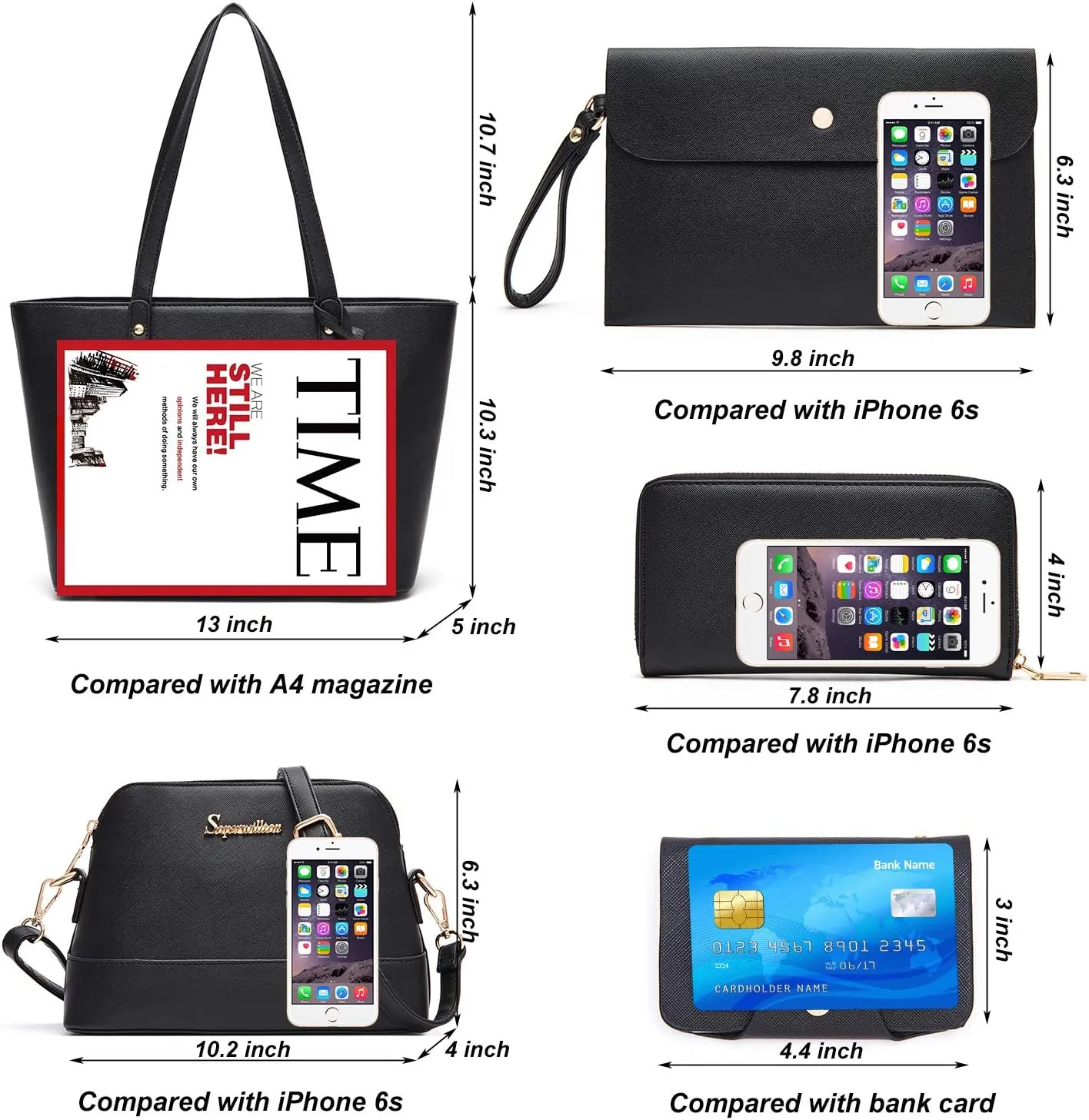 Soperwillton Handbag for Women Wallet Tote Bag Shoulder Bags Top Handle Satchel 5pcs Purse Set