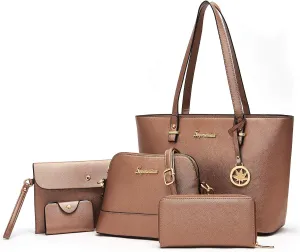 Soperwillton Handbag for Women Wallet Tote Bag Shoulder Bags Top Handle Satchel 5pcs Purse Set