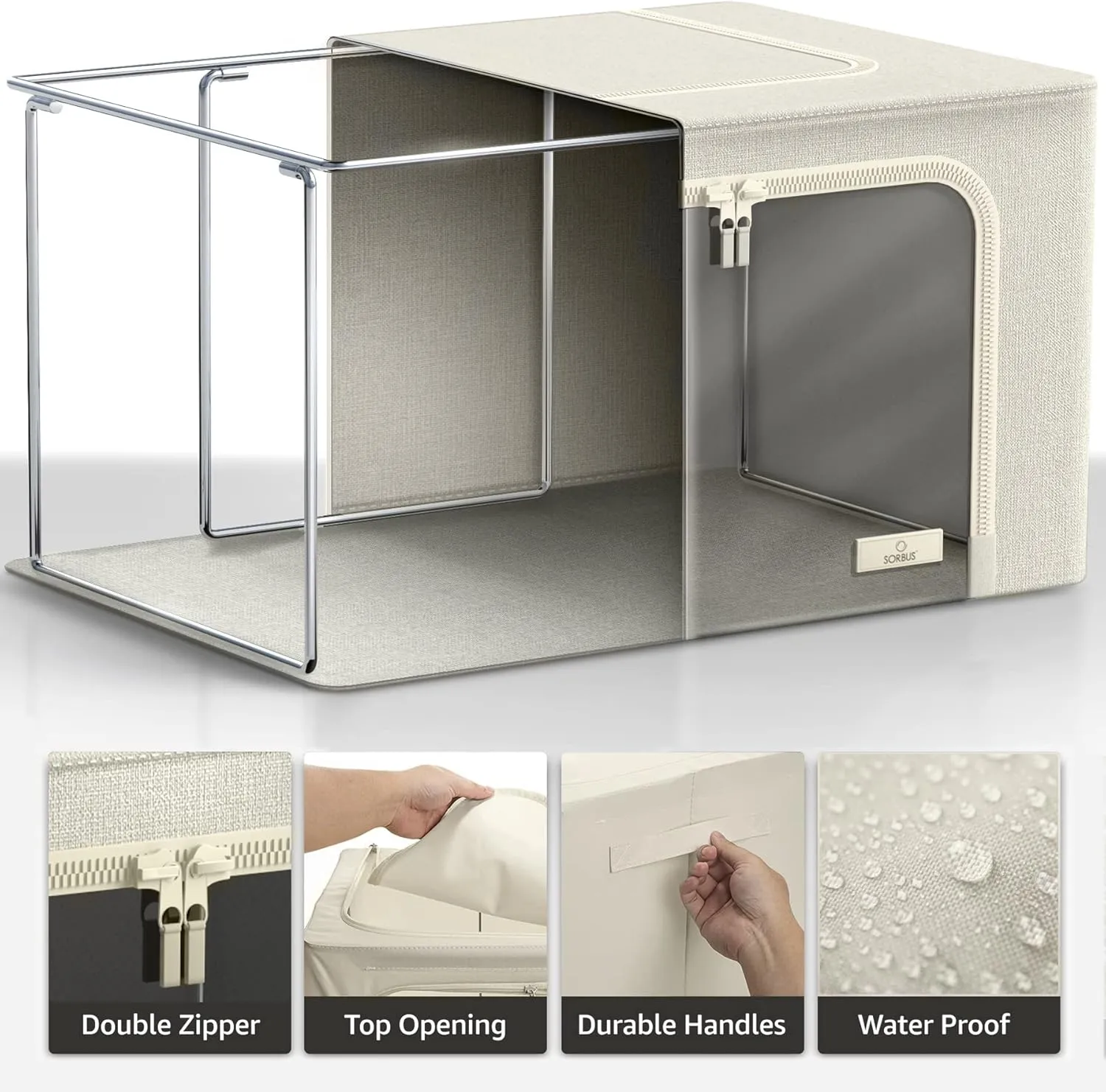 Sorbus Jumbo Storage Bins with Metal Frame - Oxford Fabric Storage Containers with Large Clear Window & Carry Handles - Stackable & Foldable Clothes Organizer Bags for Bedding Linen, Clothing & More