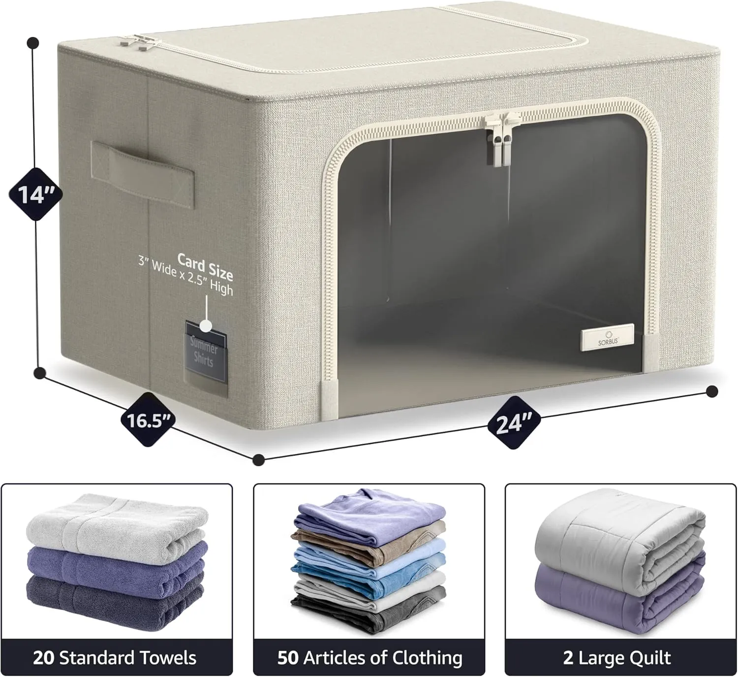 Sorbus Jumbo Storage Bins with Metal Frame - Oxford Fabric Storage Containers with Large Clear Window & Carry Handles - Stackable & Foldable Clothes Organizer Bags for Bedding Linen, Clothing & More