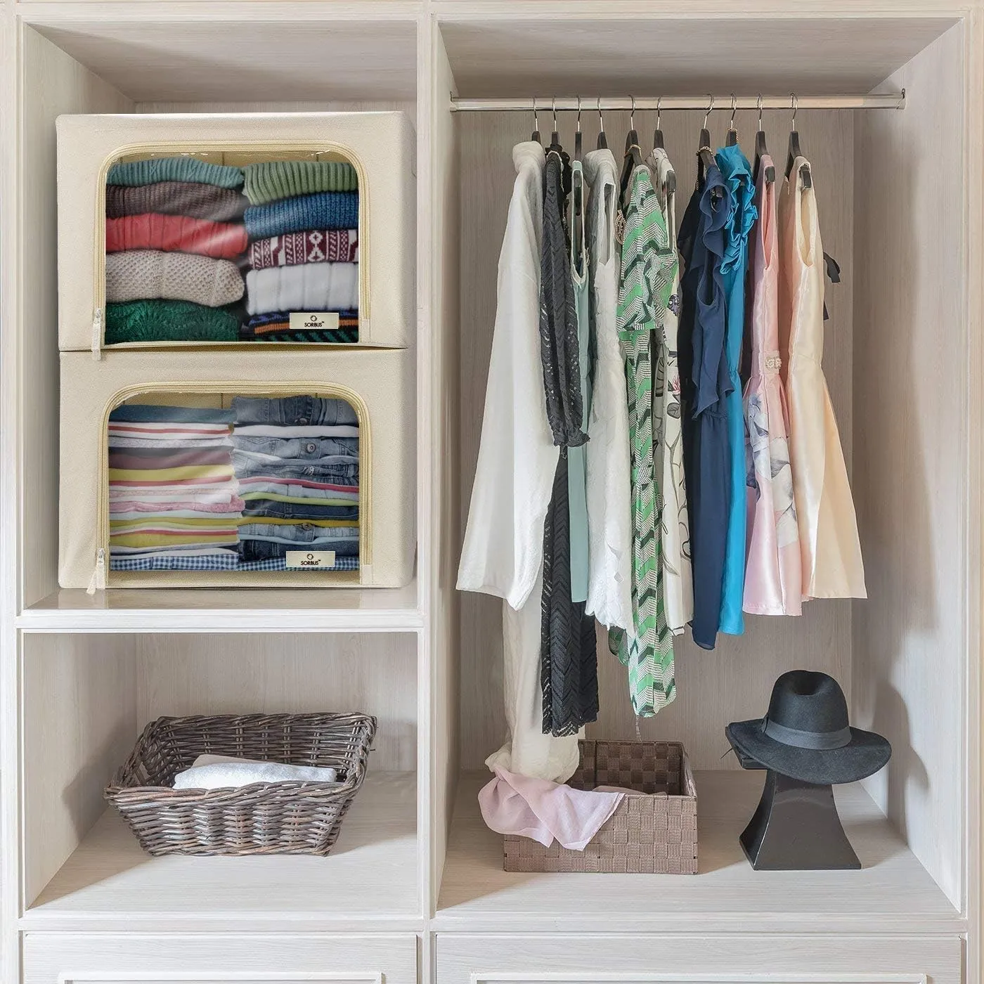 Sorbus Jumbo Storage Bins with Metal Frame - Oxford Fabric Storage Containers with Large Clear Window & Carry Handles - Stackable & Foldable Clothes Organizer Bags for Bedding Linen, Clothing & More