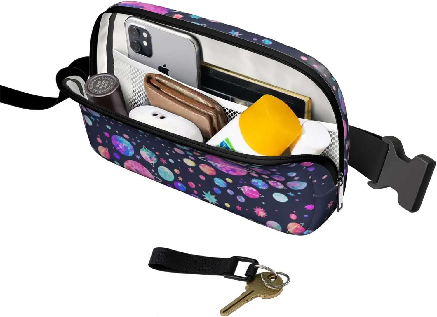 Space Mini Belt Bag for Men Women Galaxy Waist Packs Crossbody Bags Adjustable Strap for Hiking Cycling Running