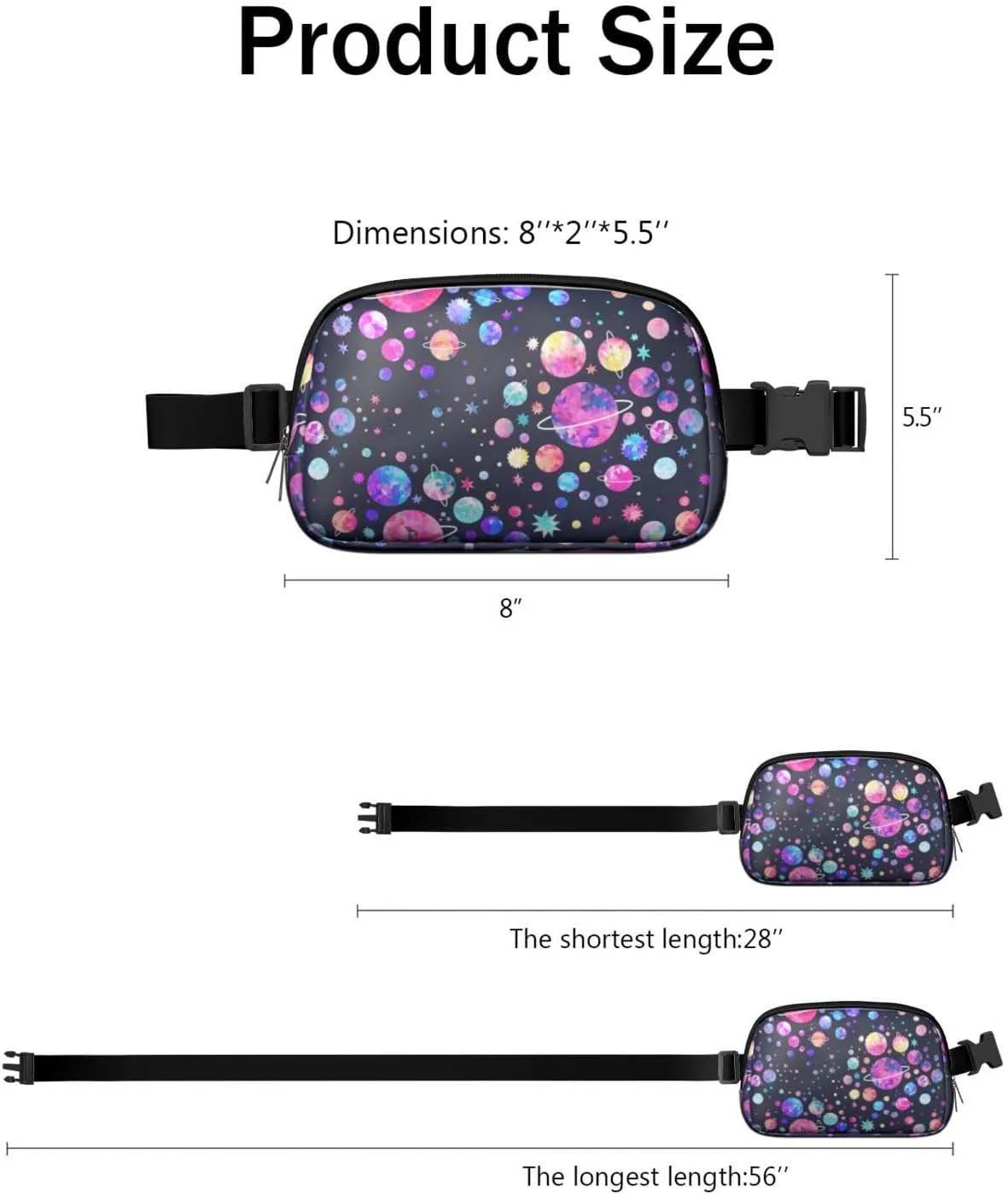 Space Mini Belt Bag for Men Women Galaxy Waist Packs Crossbody Bags Adjustable Strap for Hiking Cycling Running