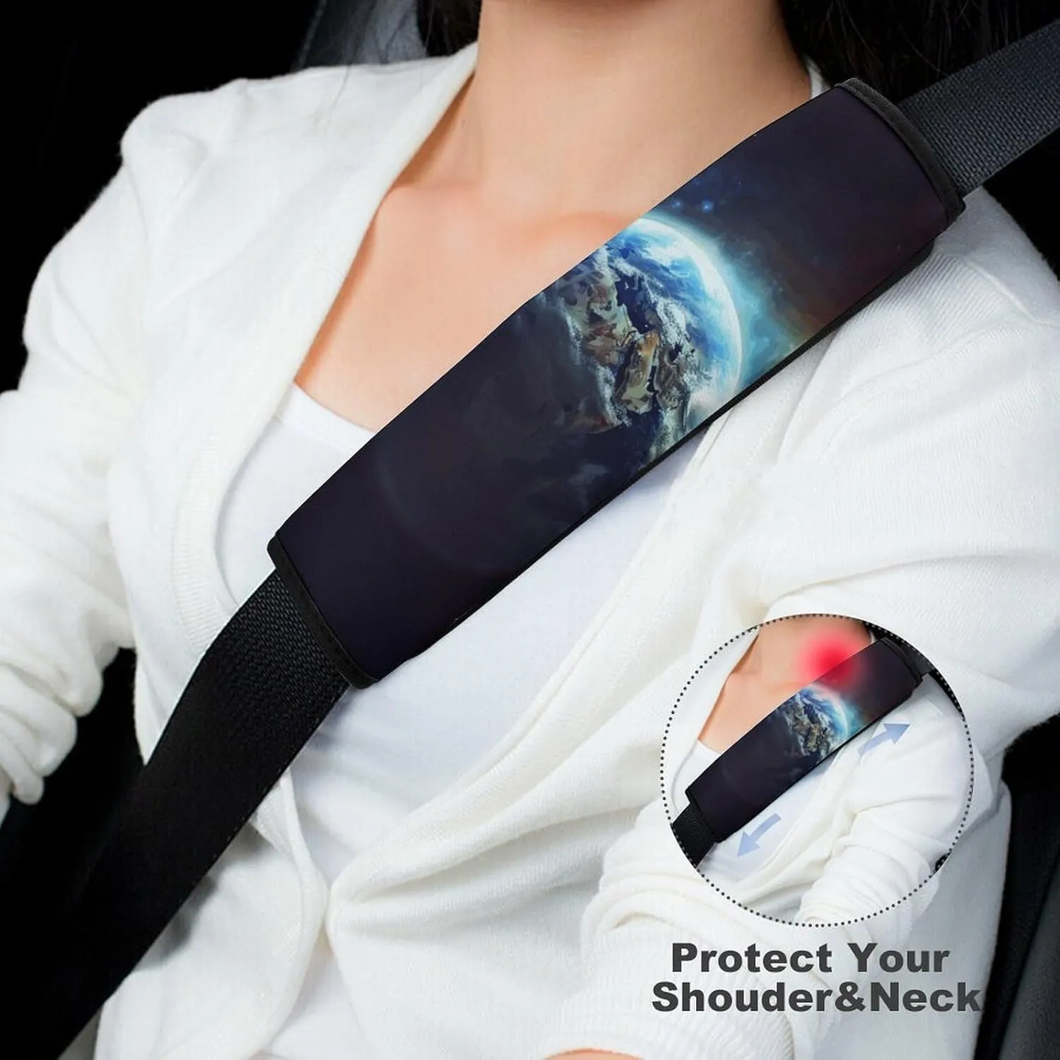 Space Planet Earth Auto Seat Belt Cover 2PCS Universal Car Seat Belt Shoulder Protector Pad, Protect Your Shoulders and Neck for Car Seat Belt, Shoulder Bag, Backpack