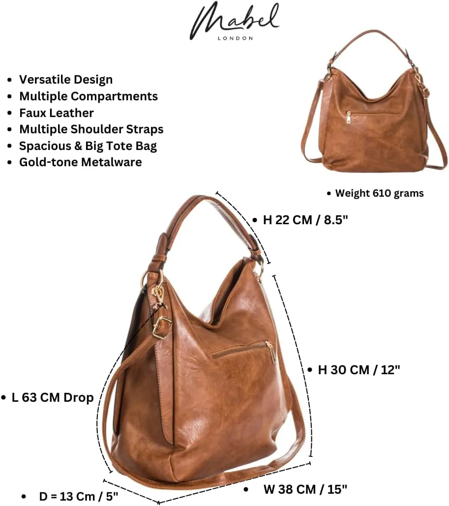 Spacious Vegan Leather Slouch Shoulder Bag for Women – Large Everyday Tote with Compartments & Zip Top – Trinity