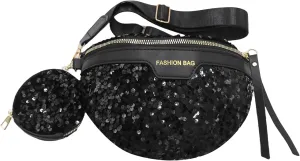 Sparkly Sequin Fanny Packs Glitter Waist Bag Adjustable Chest Belt Bags with Coin Purse for Women Girls,Black 5#
