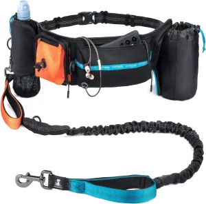 SparklyPets Active Waist Leash for Dog Walking Pack – Hands Free Dog Leash for Medium & Large Breeds – Complete Gear with Phone Holder, Detachable Poop Bag, Treat Pouch, and Bottle Holder