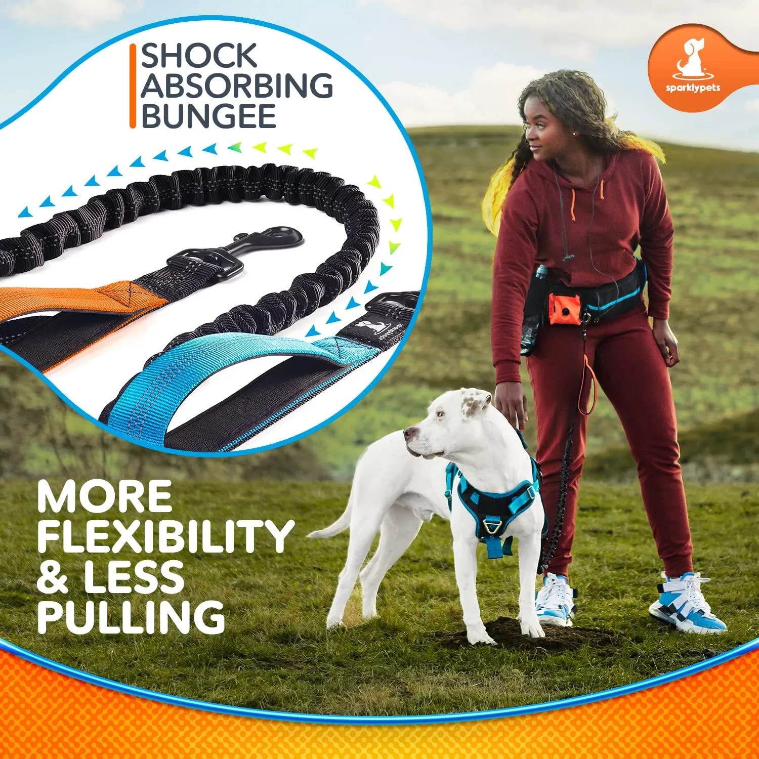 SparklyPets Active Waist Leash for Dog Walking Pack – Hands Free Dog Leash for Medium & Large Breeds – Complete Gear with Phone Holder, Detachable Poop Bag, Treat Pouch, and Bottle Holder