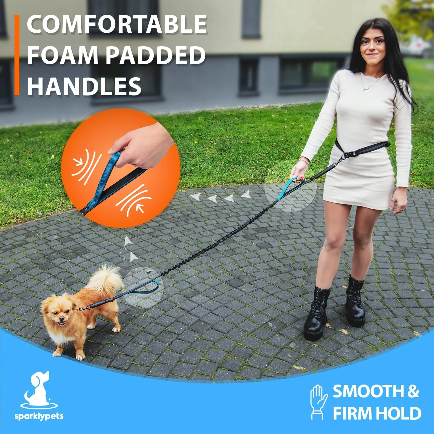 SparklyPets - Hands Free Double Dog Leash - Dual Dog Leash for 2 Small Dogs - with Padded Handles, Reflective Stitches - No Pull, Tangle Free, for Walking, Hiking, Canicross - for Small Dogs