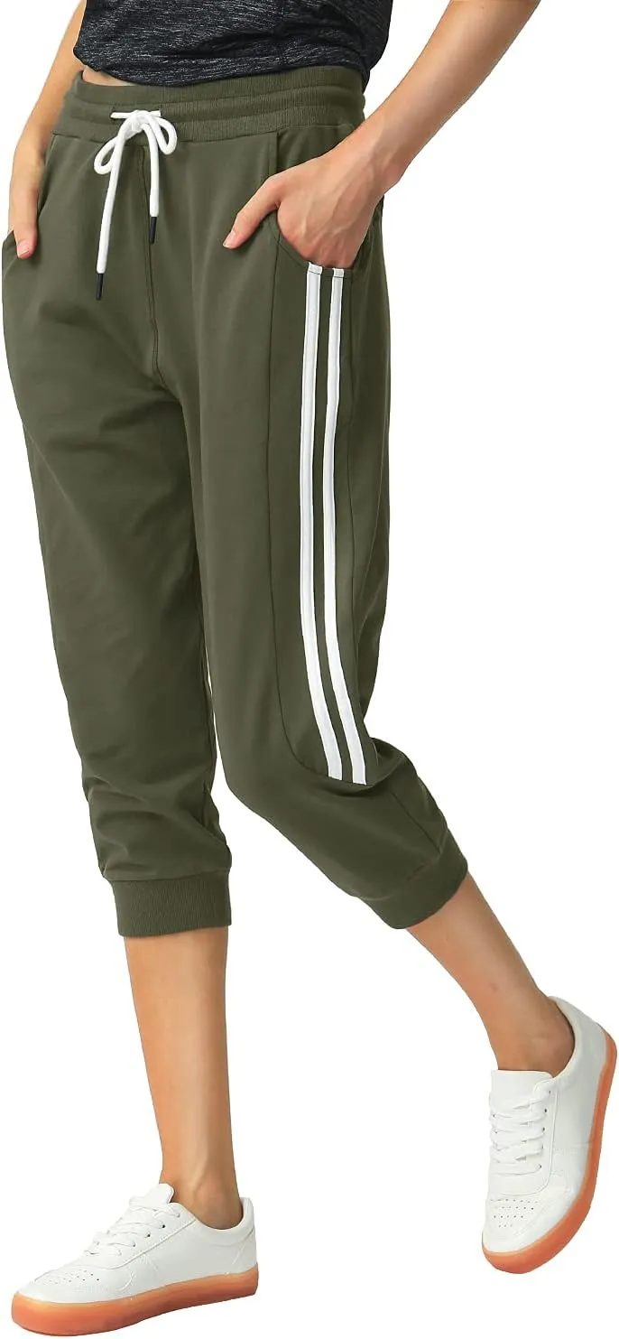 SPECIALMAGIC Women's Capri Pants Cropped Joggers with Pockets Elastic Waist Drawstring Capri Sweatpants