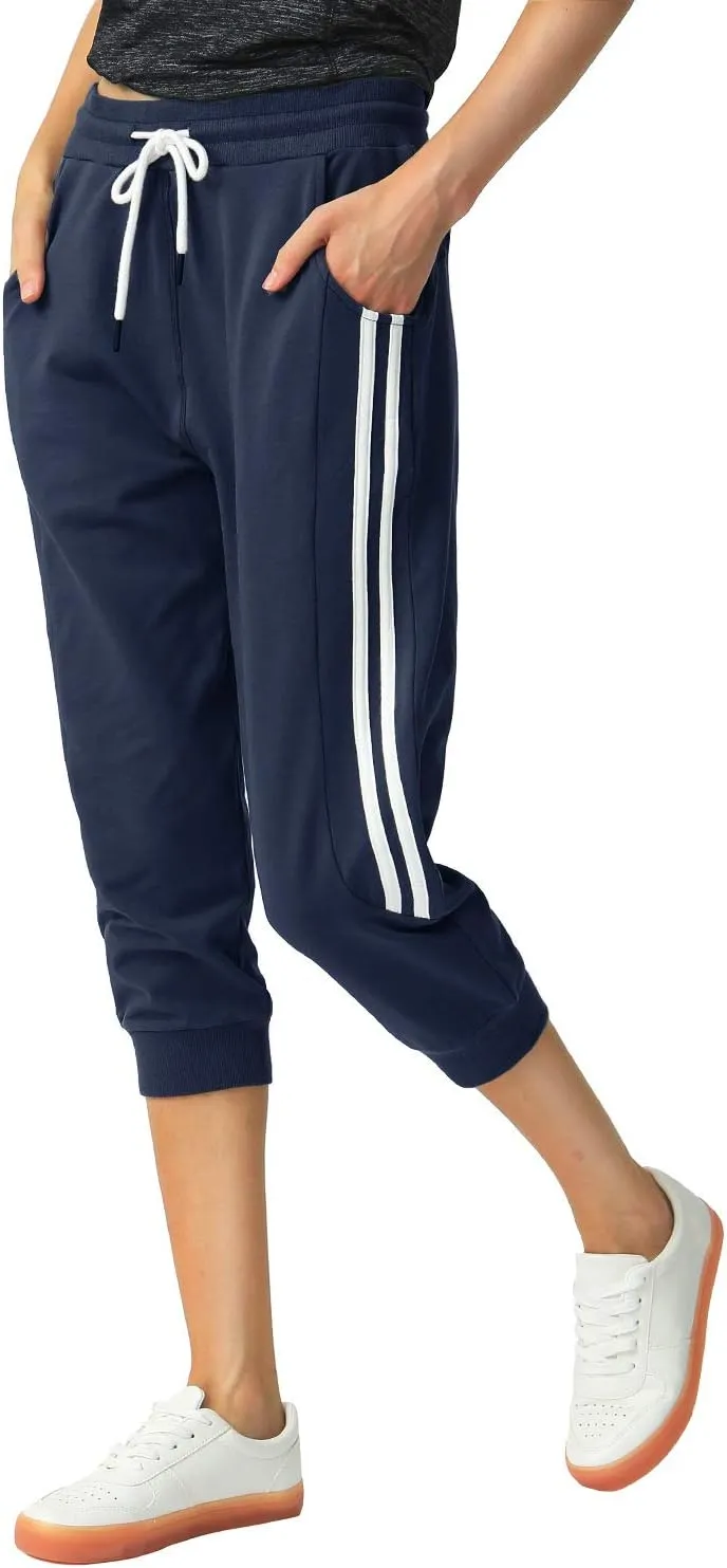 SPECIALMAGIC Women's Capri Pants Cropped Joggers with Pockets Elastic Waist Drawstring Capri Sweatpants