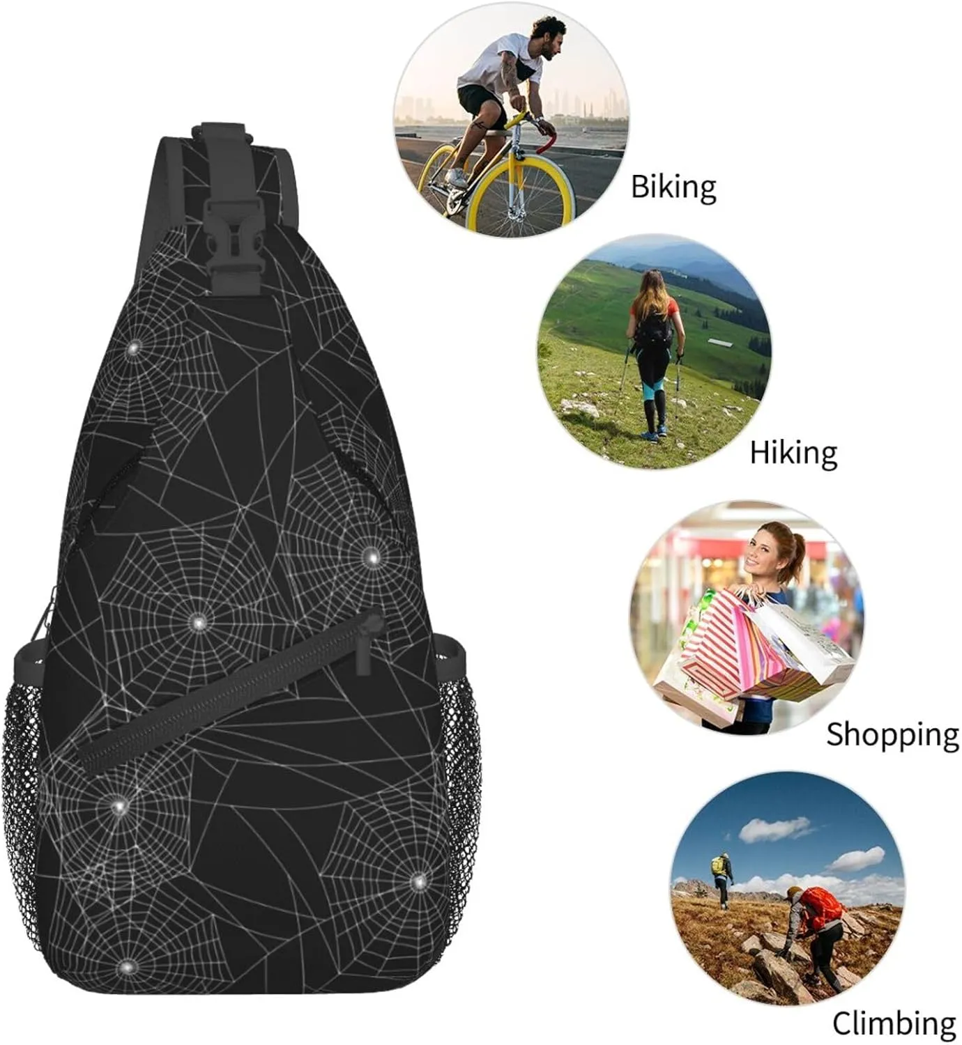 Spider Web Crossbody Bags Cross Men Chest Bag Adjustable Sling Backpack Shoulder Bag For Women Cycling Travel Sport Hiking