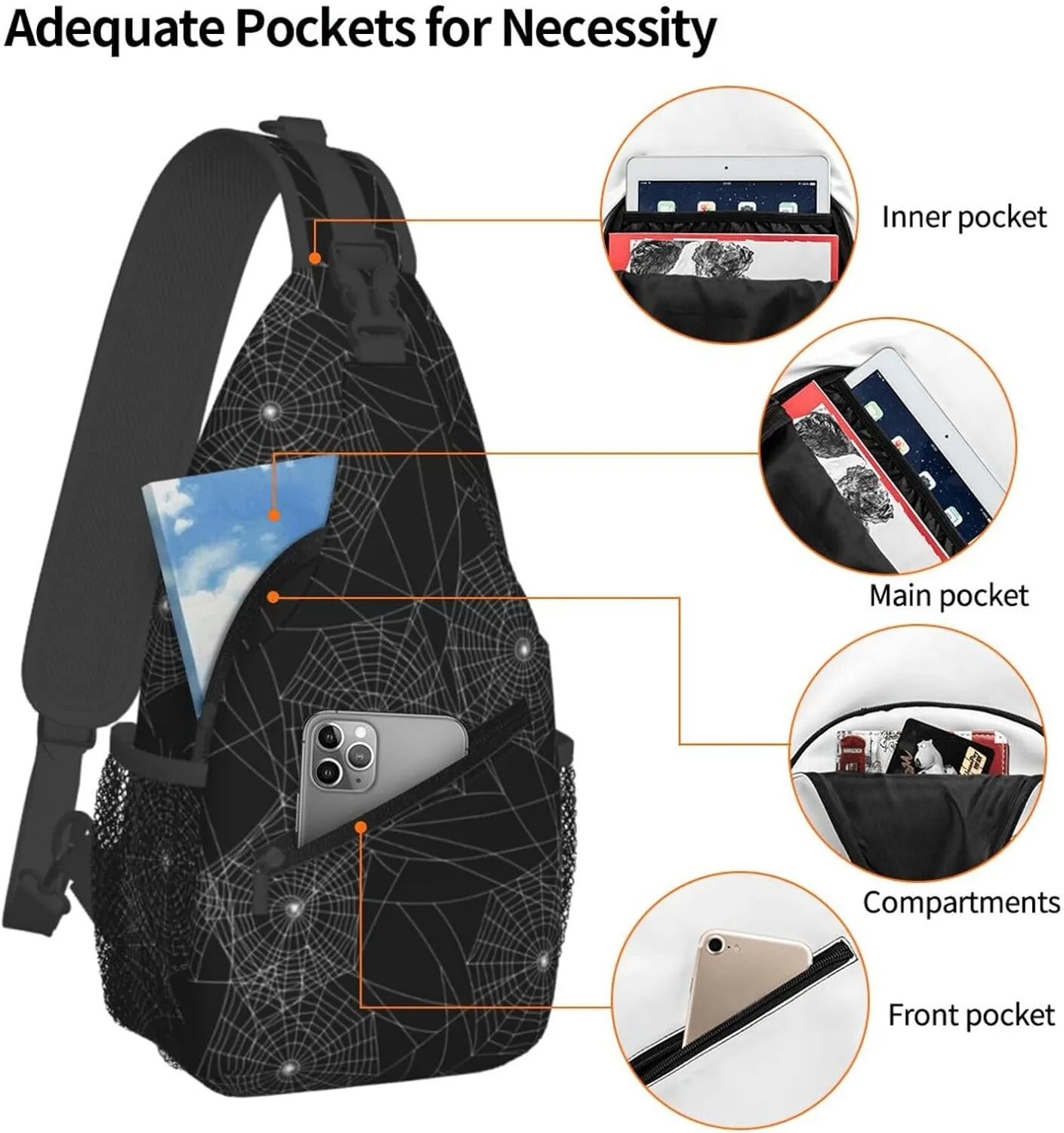 Spider Web Crossbody Bags Cross Men Chest Bag Adjustable Sling Backpack Shoulder Bag For Women Cycling Travel Sport Hiking