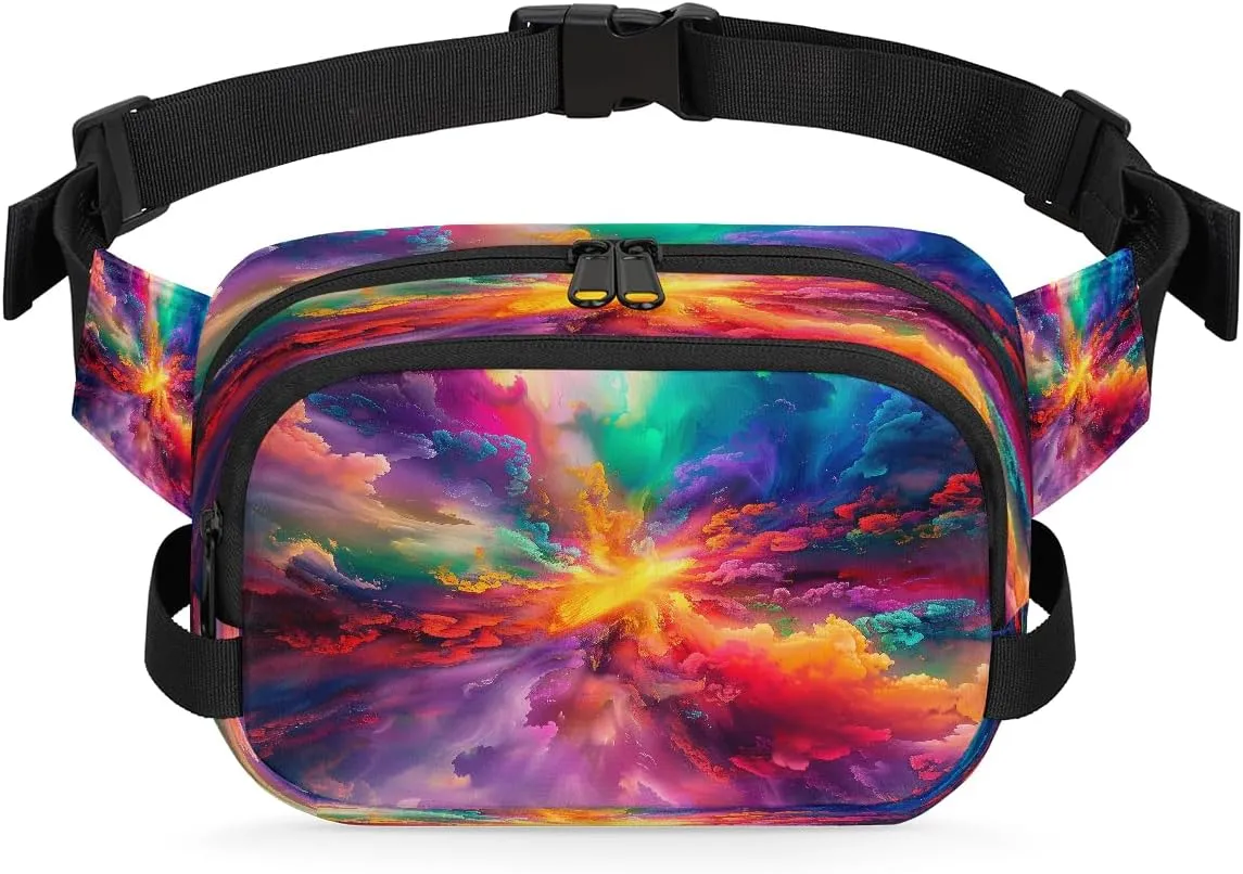 Splashing Colored Pigments Fanny Packs for Women Men Waterproof Crossbody Belt Bag Casual Chest Bag Fashion Waist Bags with Adjustable Strap for Travel Running Hiking Fishing