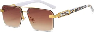 Square Aviator Sunglasses for Women Men Half Frame Vintage Diamond Cutting Lens Classic Gradient Shades