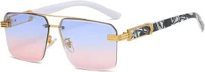 Square Aviator Sunglasses for Women Men Half Frame Vintage Diamond Cutting Lens Classic Gradient Shades