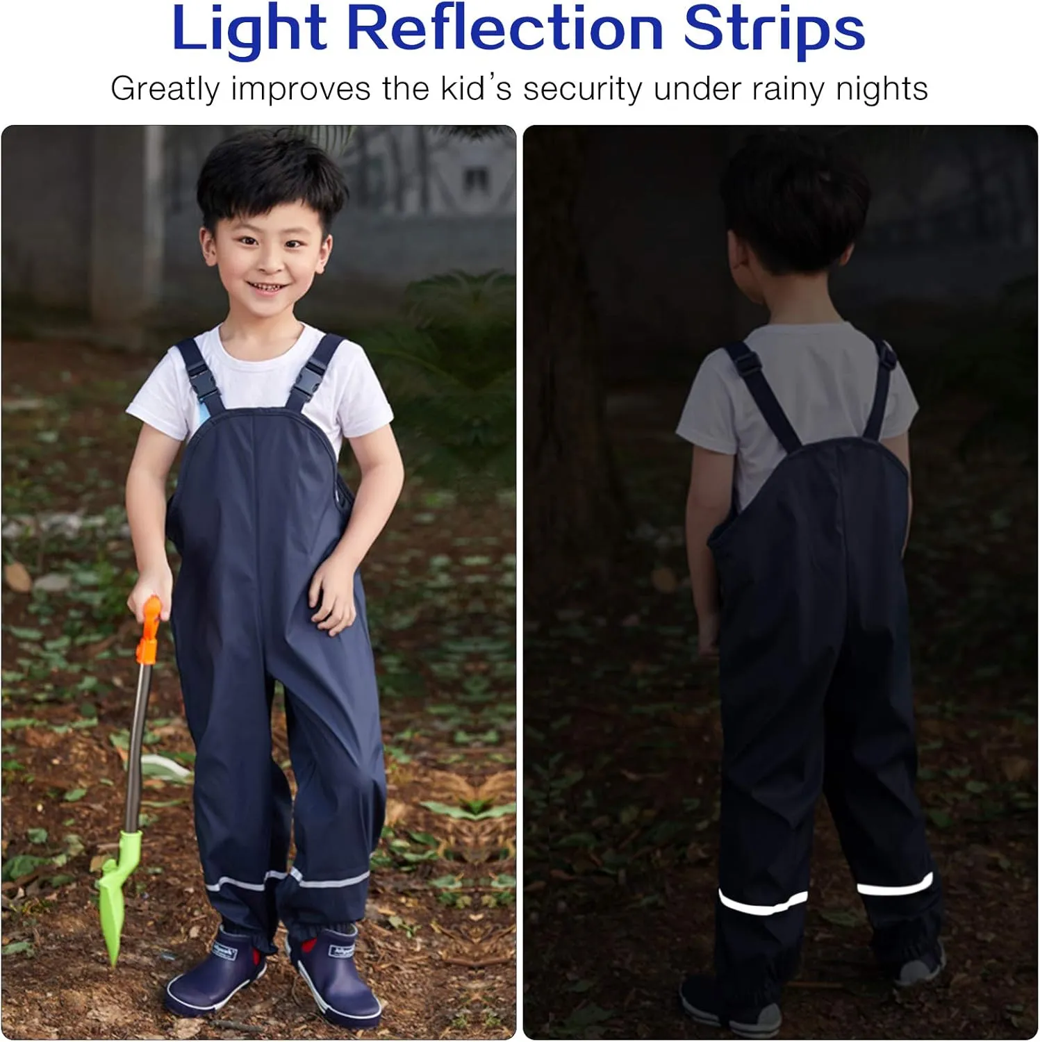SSAWcasa Kids Rain Pants, Toddler Waterproof Boys Girls Pants, Mud Dirty Proof Rain Suspender Trousers Overalls