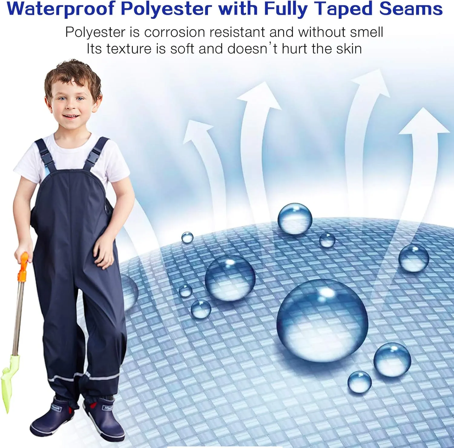 SSAWcasa Kids Rain Pants, Toddler Waterproof Boys Girls Pants, Mud Dirty Proof Rain Suspender Trousers Overalls