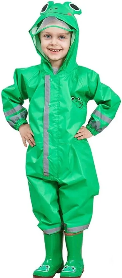 SSAWcasa Toddler Rain Suit, Kids Muddy Play Buddies One Piece Hoodie Rain Jacket Coat Poncho Gear Coverall Baby Girl Boy