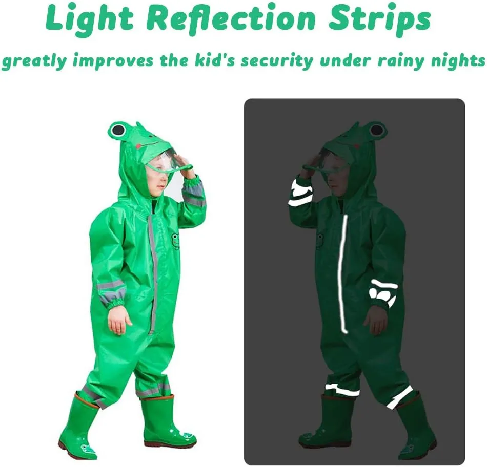 SSAWcasa Toddler Rain Suit, Kids Muddy Play Buddies One Piece Hoodie Rain Jacket Coat Poncho Gear Coverall Baby Girl Boy
