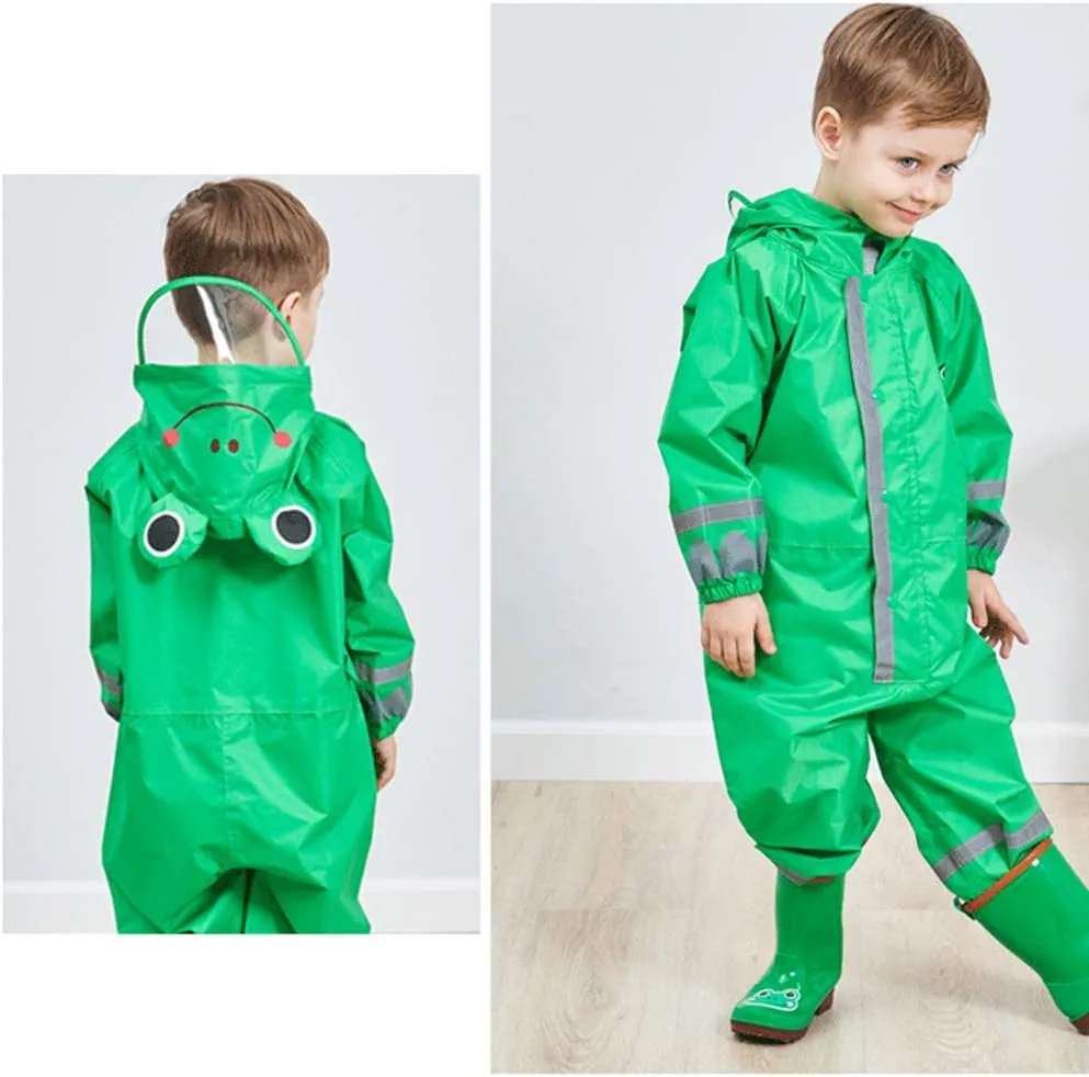 SSAWcasa Toddler Rain Suit, Kids Muddy Play Buddies One Piece Hoodie Rain Jacket Coat Poncho Gear Coverall Baby Girl Boy