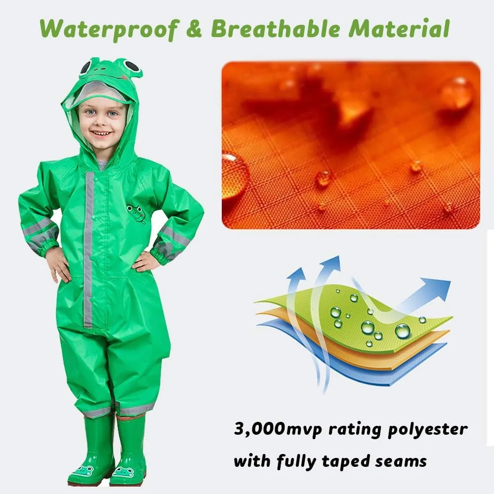 SSAWcasa Toddler Rain Suit, Kids Muddy Play Buddies One Piece Hoodie Rain Jacket Coat Poncho Gear Coverall Baby Girl Boy