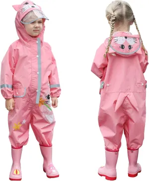 SSAWcasa Toddler Rain Suit, Muddy Play Buddies Kids One Piece Hoodie Rain Jacket Coat Poncho Gear Coverall Baby Girl Boy