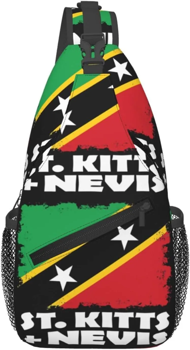 St Kitts And Nevis National Flag Chest Sling Bag Crossbody Shoulder Backpack Bag Gym Cycling Daypack Travel Hiking Cross Bag