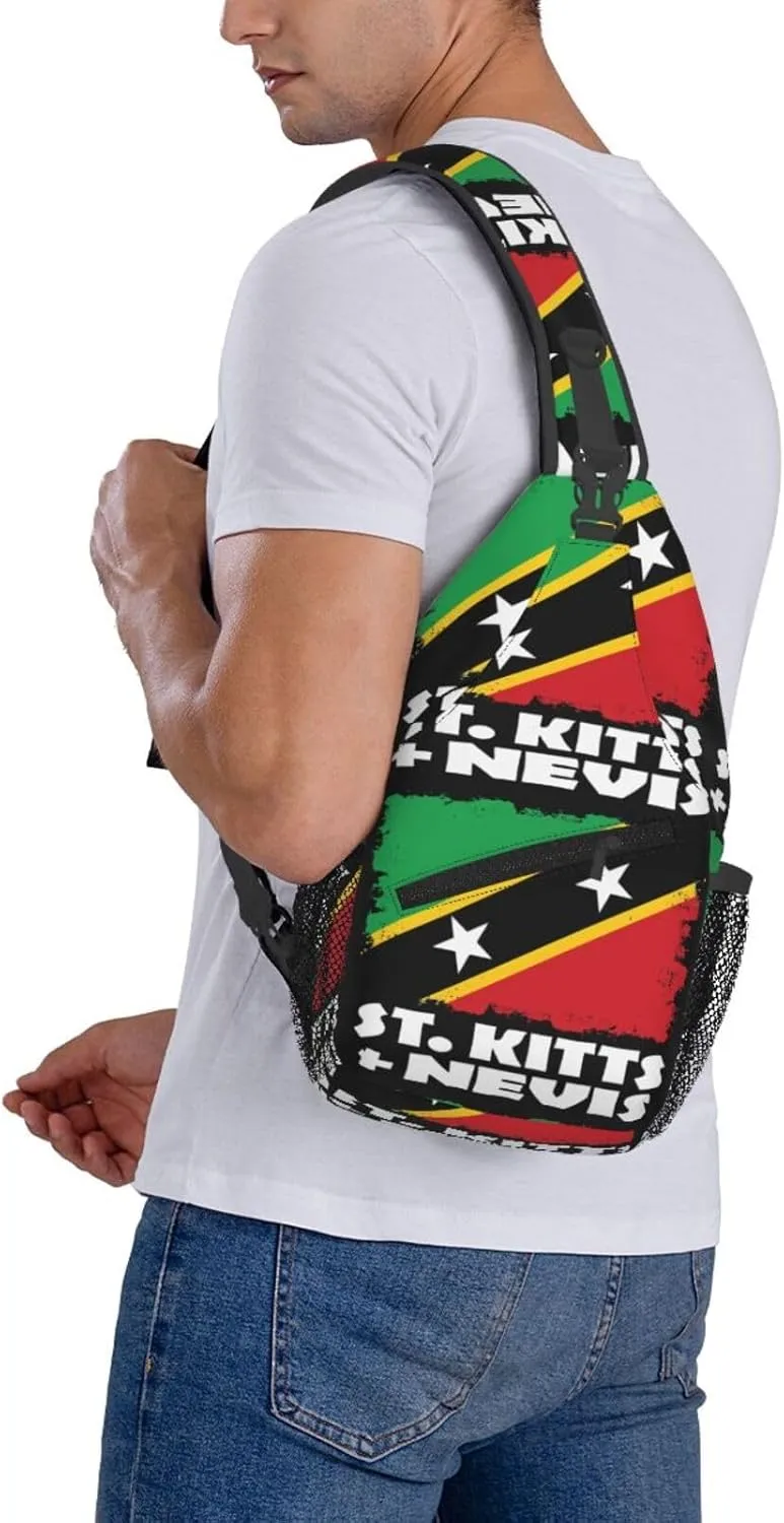 St Kitts And Nevis National Flag Chest Sling Bag Crossbody Shoulder Backpack Bag Gym Cycling Daypack Travel Hiking Cross Bag